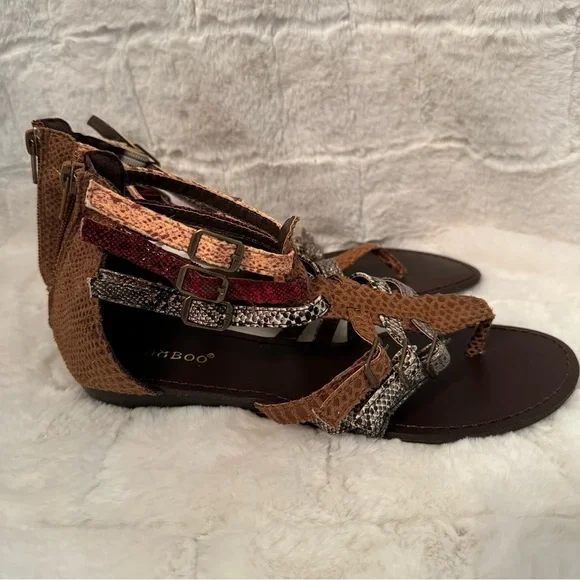 Bamboo Leather Strappy Gladiator T-Strap Sandals. Size 7.5. Snake print NEW - Picture 9 of 15